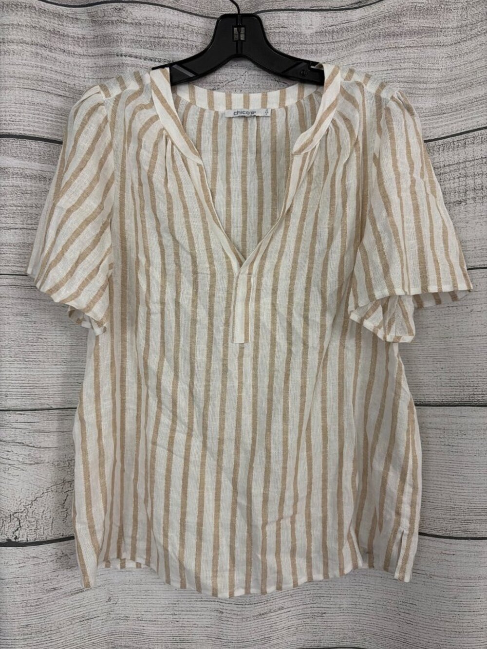 Chicos Striped Linen Popover Blouse Size 0 US/4